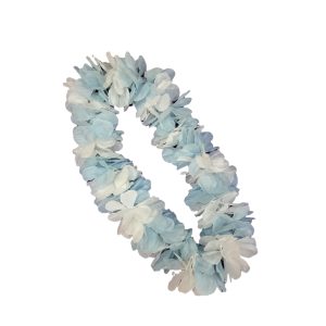 Collar Hawaiano De Flores Grande Celeste y Blanco x1 - Imagen 1