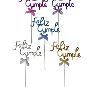 Adorno Torta Feliz Cumple C/Moño Varios Colores x1 - Imagen 1