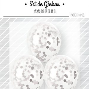 Globo Cristal Con Confeti Plateado Metalizado x 3 - Imagen 1