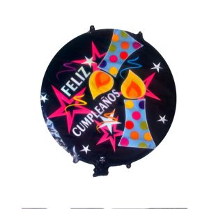 Globo De Feliz Cumple Negro Con Estrellas 10" x 1 - Imagen 1
