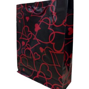 Bolsa de Regalo c/manija Negra Corazones Rojos 32x26 x1uni - Imagen 1