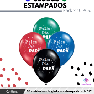Globo De Latex Estampado De Feliz Dia Del Padre x 10u - Imagen 1