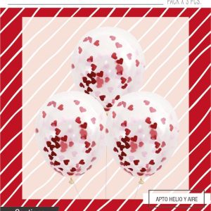 Globo cristal con confeti metalizado corazones x 3 - Imagen 1