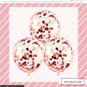 Globo cristal con confeti Rosa Gold Metalizado x 3 - Imagen 1