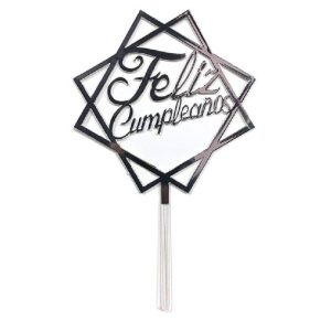 Adorno topper de torta Feliz cumpleaños Plateado (varios modelos) - Imagen 6